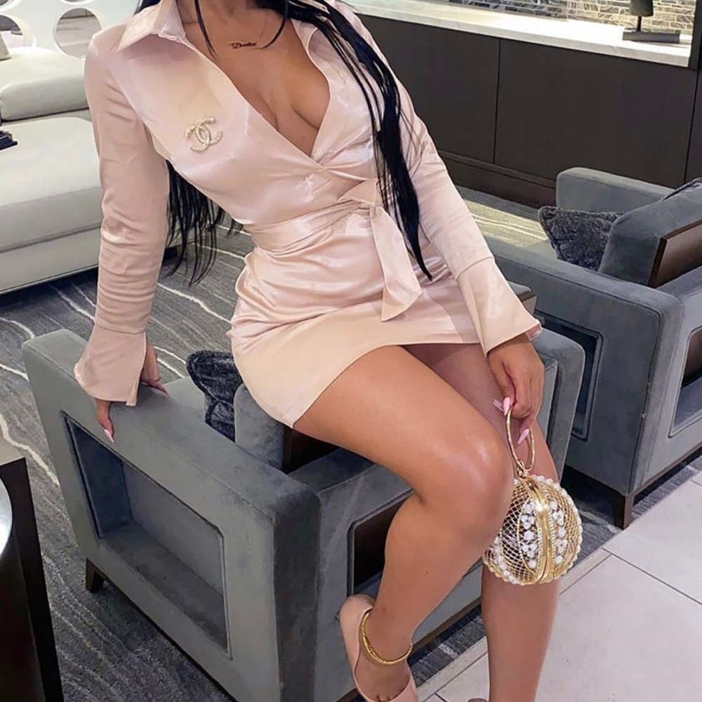 Satin Mini Dress - Pink Size S